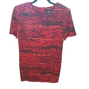 Sag Harbor Womens Sz 8 Red Black Animal Print Short Sleeve Dress